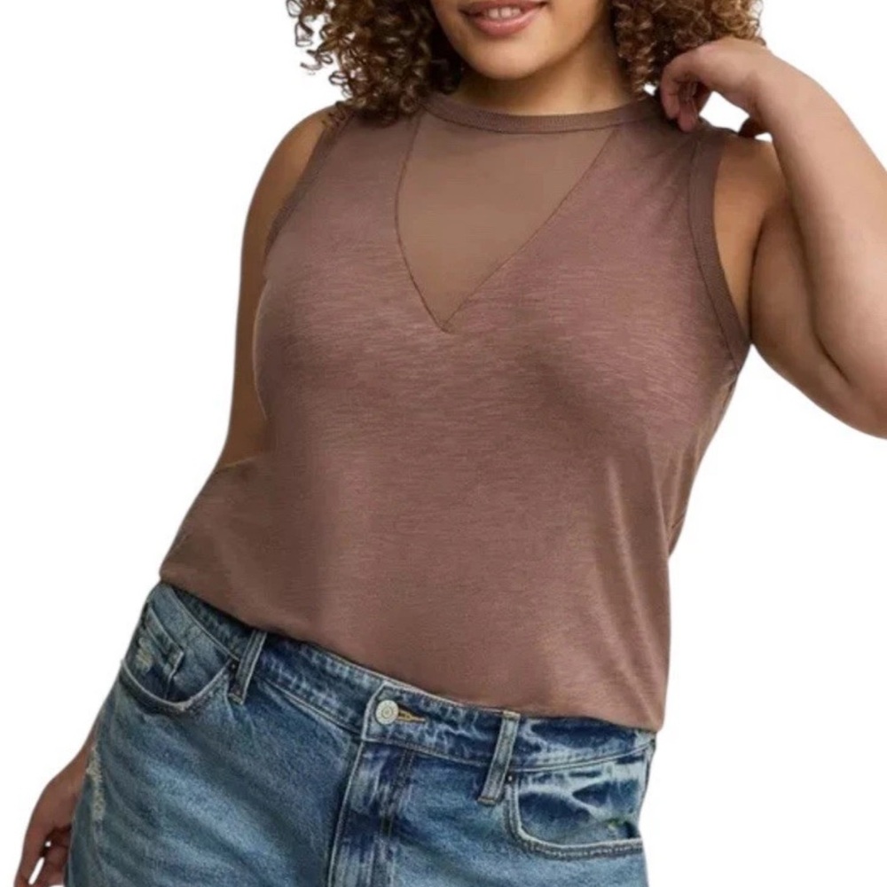 NEW Torrid Lace Inset Tank Top Deep Taupe Sleeveless 0 / Large